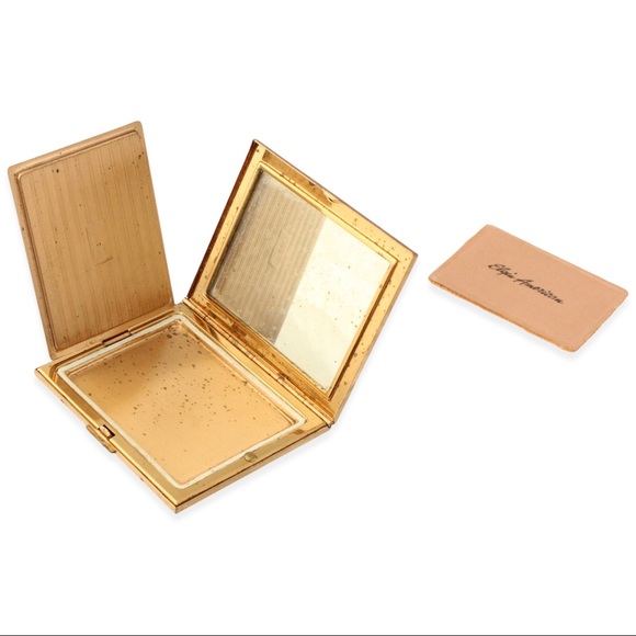 Vintage Elgin American Makeup Powder Compact Case Mirror Black Enamel Gold Tone - Picture 5 of 9